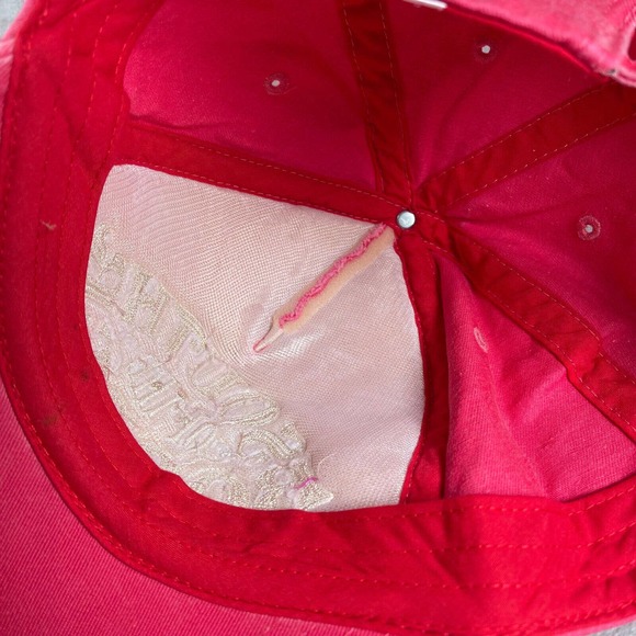 South of the Border Hat Women Pink Red Strap Distressed Embroidered - Picture 8 of 11